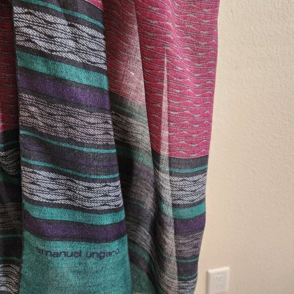 Emanuel Ungaro Soft Two-Tone Geometric Abstract Artsy Fringe Hem Scarf 24 X 77 - Picture 6 of 7